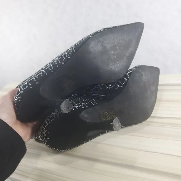 Jeffrey Campbell Brillo Rhinestone Booties Stiletto Heel Ankle Boots Zip Black
