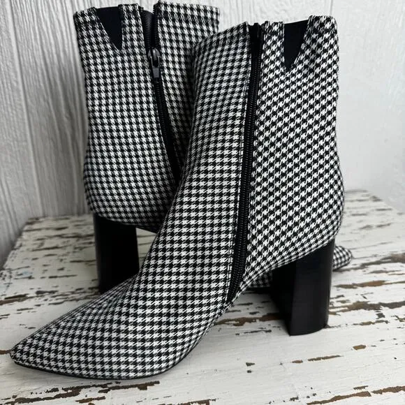 Jeffrey Campbell Coma Houndstooth Pointed Toe Bootie Boots Heel Women's Size 9