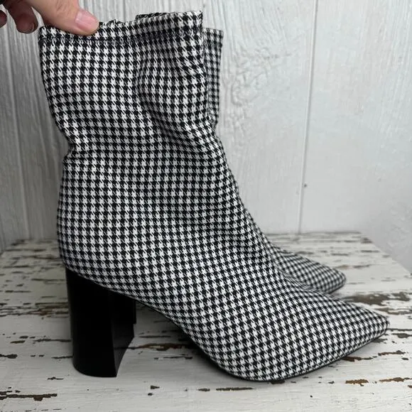 Jeffrey Campbell Coma Houndstooth Pointed Toe Bootie Boots Heel Women's Size 9