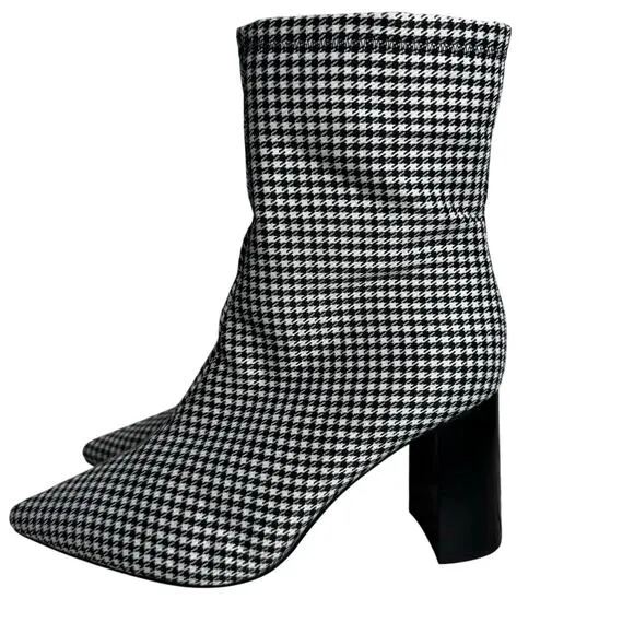 Jeffrey Campbell Coma Houndstooth Pointed Toe Bootie Boots Heel Women's Size 9