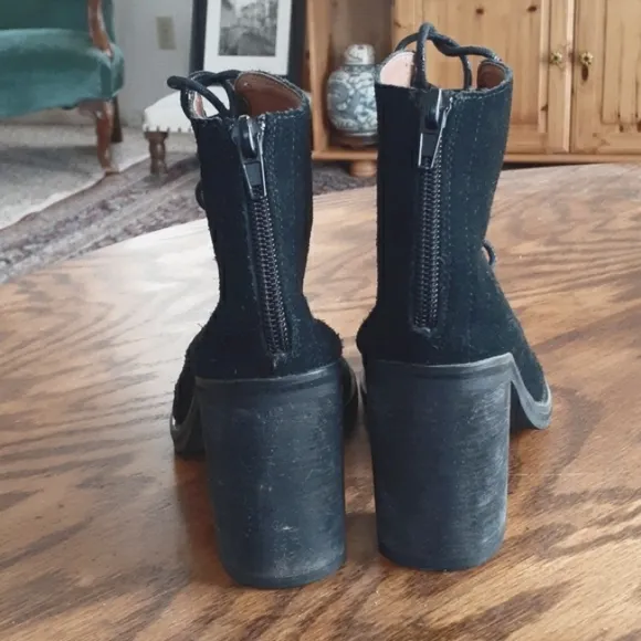 Jeffrey Campbell Cors Black Suede Whimsigoth Lace-Up Peep Toe Heeled Boots