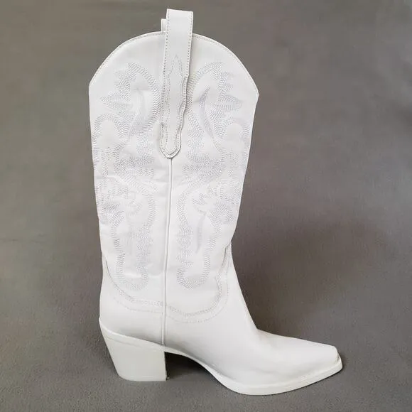 Jeffrey Campbell Dagget Western Boots in White Combo Size 9 JCAM-WZ1160 Cowboy
