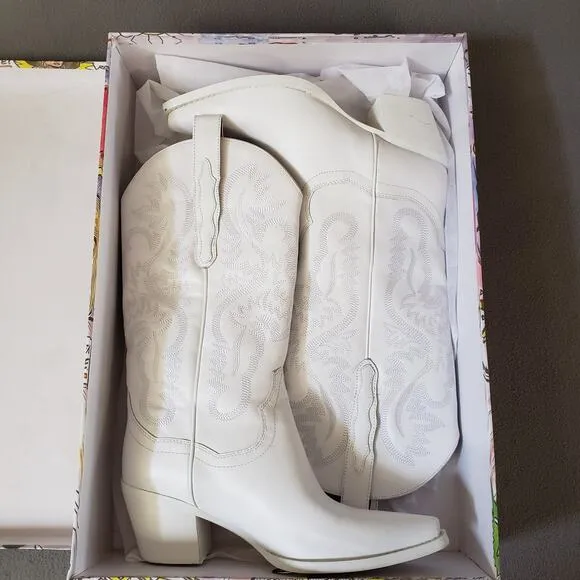 Jeffrey Campbell Dagget Western Boots in White Combo Size 9 JCAM-WZ1160 Cowboy