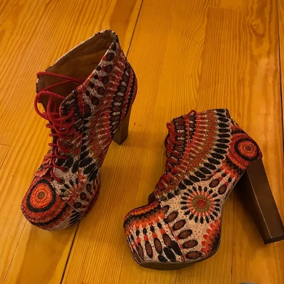 Jeffrey Campbell Red and Orange Lace Up Boots