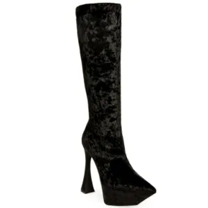 Jeffrey Campbell Shego Black Crushed Velvet Knee High Platform Boots size 6