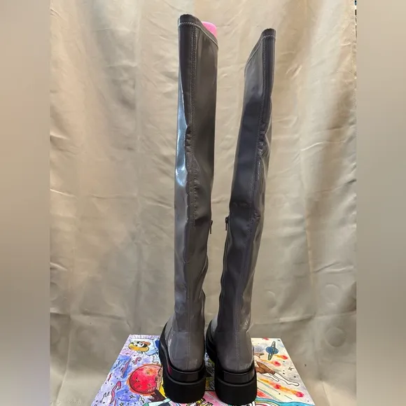 Jeffrey Campbell Women's Tanked Platform Over the Knee Patent Boots in Grey