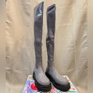 Jeffrey Campbell Women's Tanked Platform Over the Knee Patent Boots in Grey