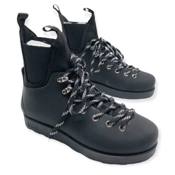 Jeffrey Campbell Black Lace Up Waterproof Tall Ankle Moto Combat Boots NEW