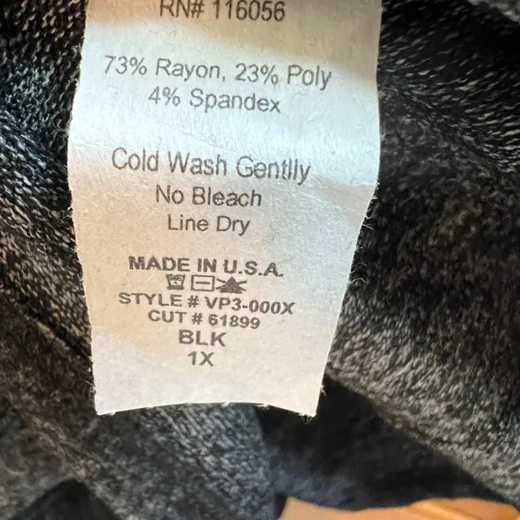 Jess &amp; Jane 1X black heathered Tunic Top Pullover USA Made 1X