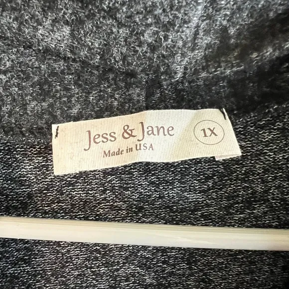 Jess &amp; Jane 1X black heathered Tunic Top Pullover USA Made 1X