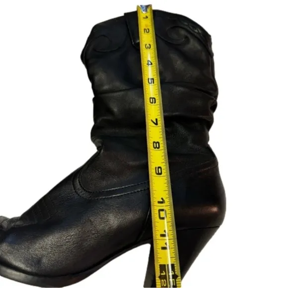 Jessica Simpson Daisy Black Leather Cowgirl Boots Size 7.5 Slouchy Almond Toe