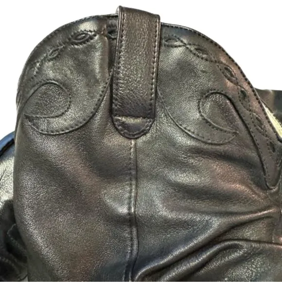 Jessica Simpson Daisy Black Leather Cowgirl Boots Size 7.5 Slouchy Almond Toe