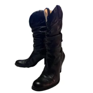 Jessica Simpson Daisy Black Leather Cowgirl Boots Size 7.5 Slouchy Almond Toe