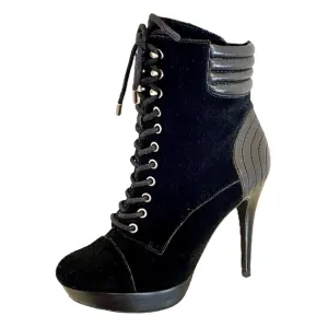 Jessica Simpson Genuine Suede Leather lace up platform black ankle boots size 8