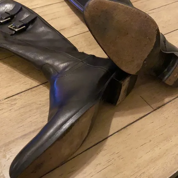 Jil Sander Black Leather Riding Boots with Silver Buckles
