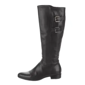 Jil Sander Black Leather Riding Boots with Silver Buckles