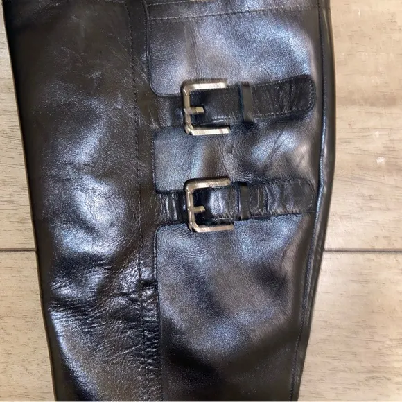Jil Sander Black Leather Riding Boots with Silver Buckles