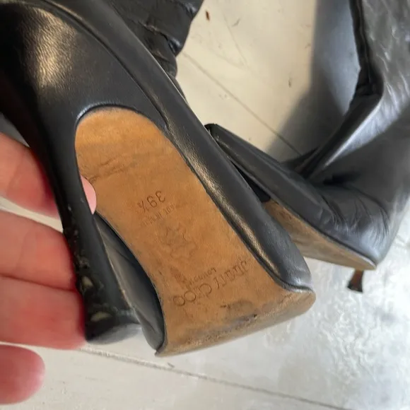 Jimmy Choo Boots 39.5 pointed zippered black leather her tap broken vintage