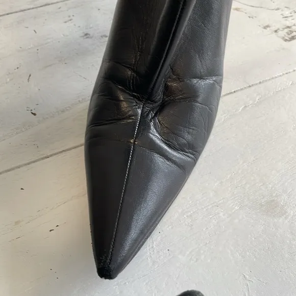 Jimmy Choo Boots 39.5 pointed zippered black leather her tap broken vintage