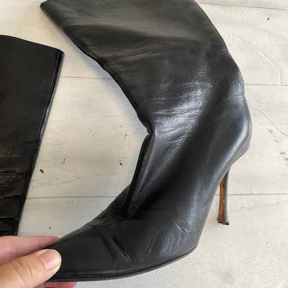 Jimmy Choo Boots 39.5 pointed zippered black leather her tap broken vintage