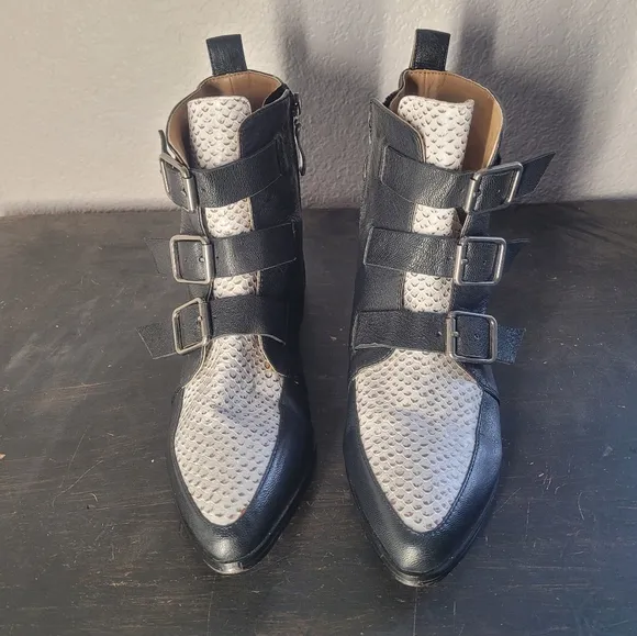 Jimmy Choo EDDY Italian Leather Black Ankle Boots Buckle Straps Pointed
