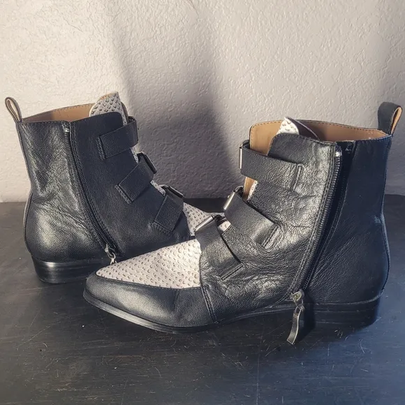 Jimmy Choo EDDY Italian Leather Black Ankle Boots Buckle Straps Pointed