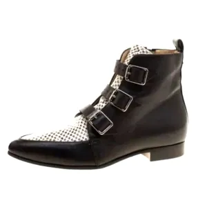 Jimmy Choo EDDY Italian Leather Black Ankle Boots Buckle Straps Pointed