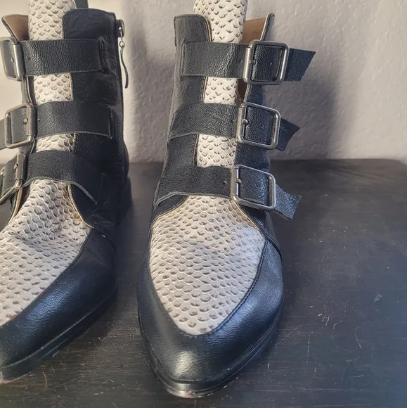 Jimmy Choo EDDY Italian Leather Black Ankle Boots Buckle Straps Pointed