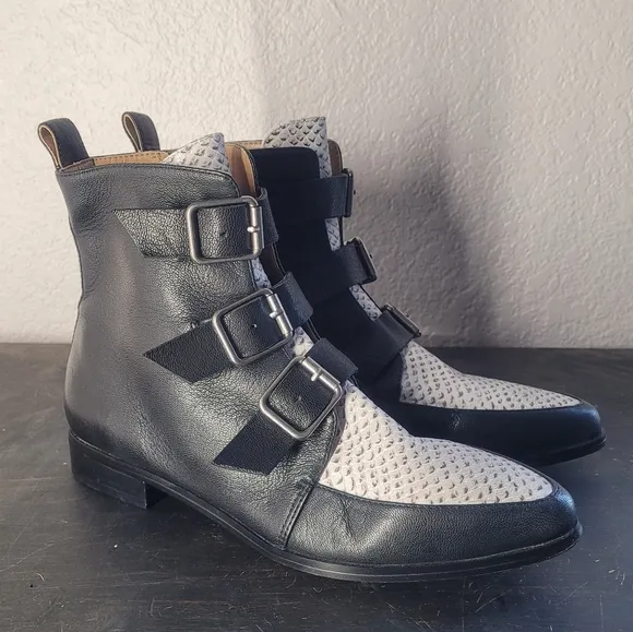 Jimmy Choo EDDY Italian Leather Black Ankle Boots Buckle Straps Pointed