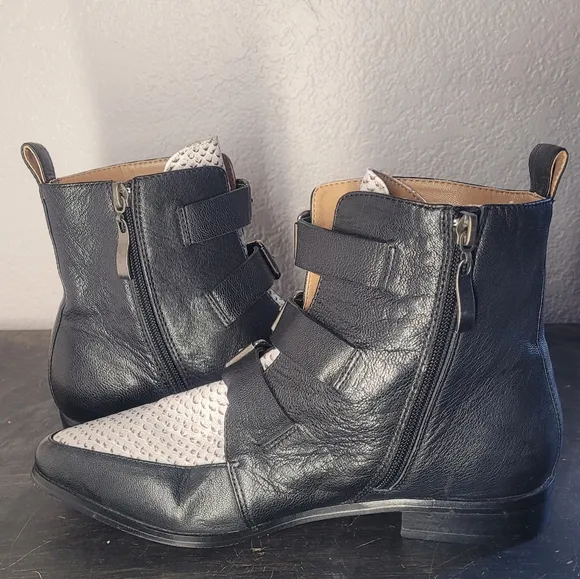 Jimmy Choo EDDY Italian Leather Black Ankle Boots Buckle Straps Pointed