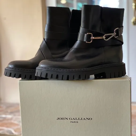 John Galliano Leather Slip-on Combat Boots
