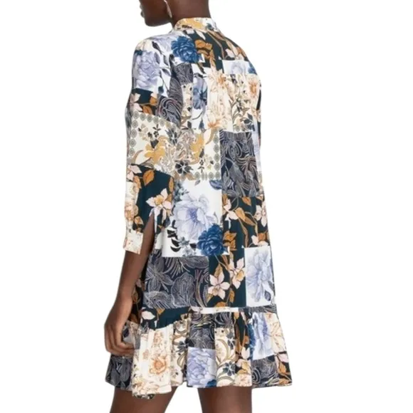 Johnny Was Jade Luna 100% Silk Floral Patchwork Dress