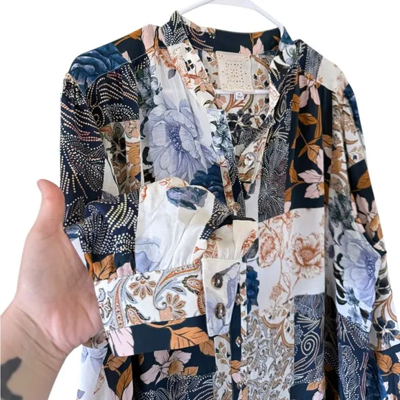 Johnny Was Jade Luna 100% Silk Floral Patchwork Dress
