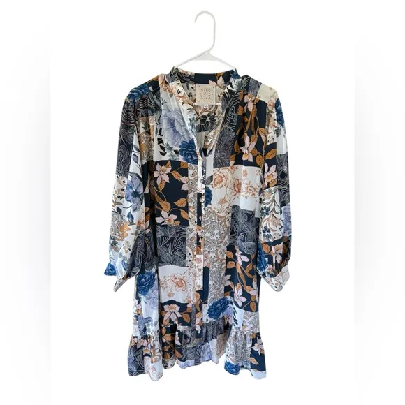 Johnny Was Jade Luna 100% Silk Floral Patchwork Dress