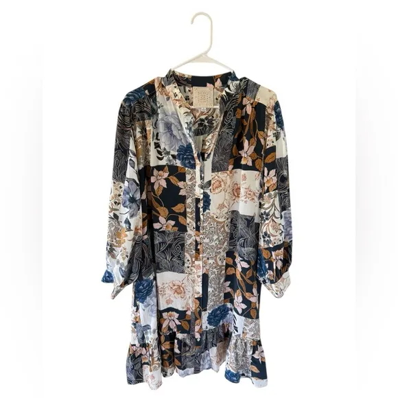 Johnny Was Jade Luna 100% Silk Floral Patchwork Dress