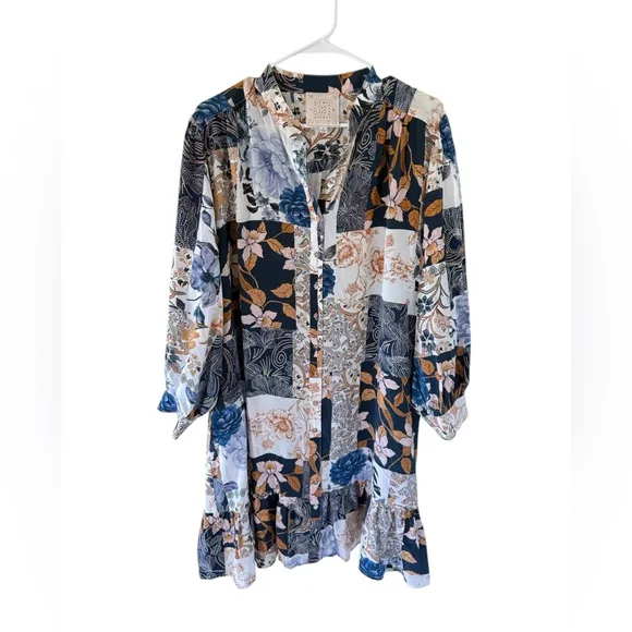 Johnny Was Jade Luna 100% Silk Floral Patchwork Dress