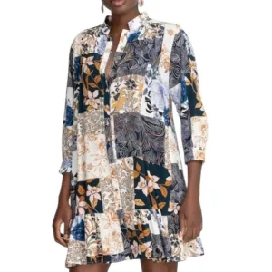 Johnny Was Jade Luna 100% Silk Floral Patchwork Dress