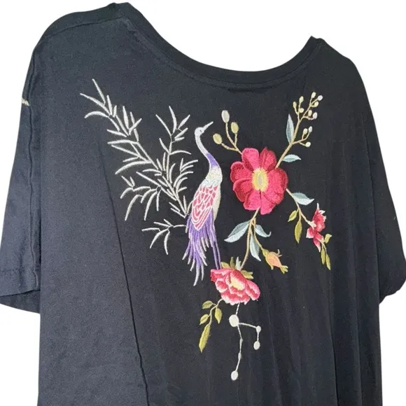 Johnny Was Osaka Black Embroidered Midi Dress NWT XL