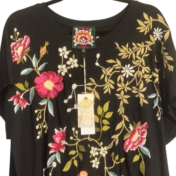 Johnny Was Osaka Black Embroidered Midi Dress NWT XL