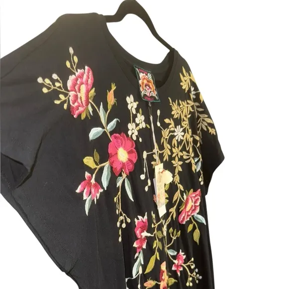 Johnny Was Osaka Black Embroidered Midi Dress NWT XL