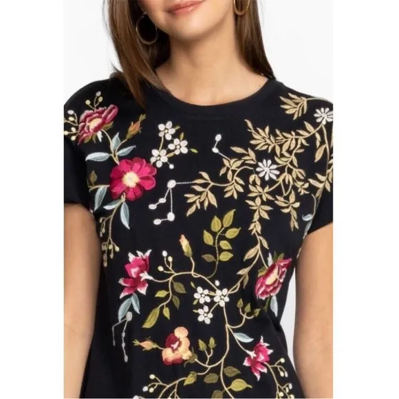 Johnny Was Osaka Black Embroidered Midi Dress NWT XL