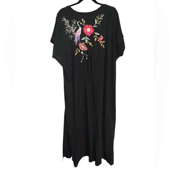 Johnny Was Osaka Black Embroidered Midi Dress NWT XL
