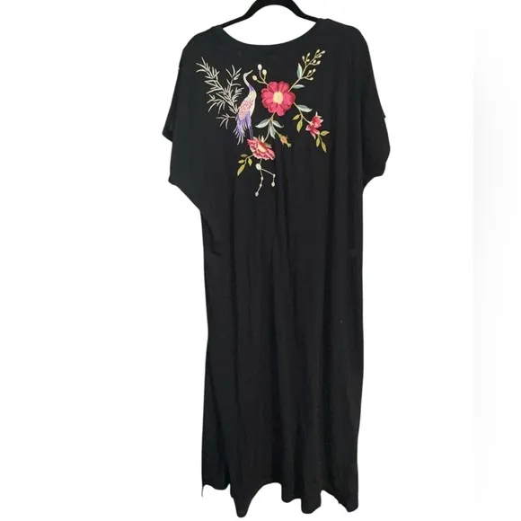 Johnny Was Osaka Black Embroidered Midi Dress NWT XL