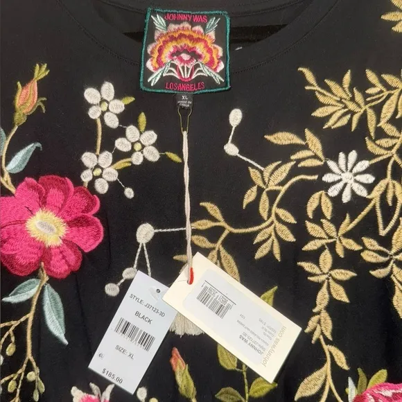 Johnny Was Osaka Black Embroidered Midi Dress NWT XL