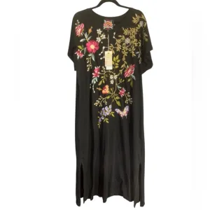 Johnny Was Osaka Black Embroidered Midi Dress NWT XL