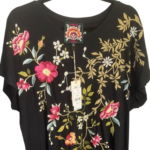 Johnny Was Osaka Black Embroidered Midi Dress NWT XL