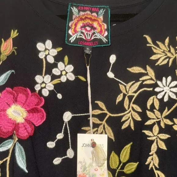 Johnny Was Osaka Black Embroidered Midi Dress NWT XL