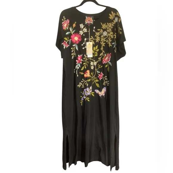 Johnny Was Osaka Black Embroidered Midi Dress NWT XL
