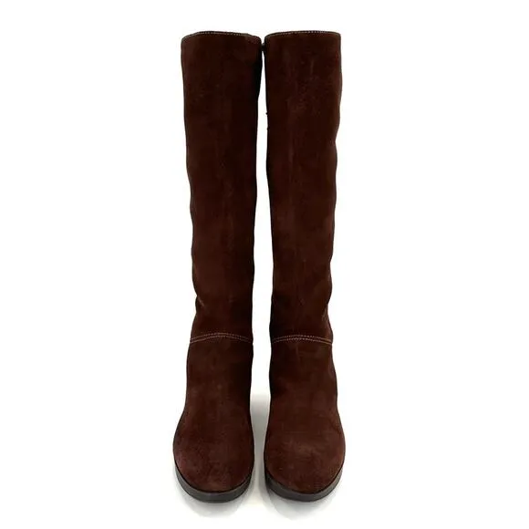 JOHNSTON &amp; MURPHY “DARCY” BROWN/CHESTNUT WATERPROOF SUEDE WEDGE TALL BOOTS