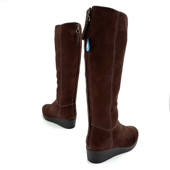 JOHNSTON &amp; MURPHY “DARCY” BROWN/CHESTNUT WATERPROOF SUEDE WEDGE TALL BOOTS